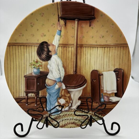 VTG Decorative Plate "Elmer” Little Boy Going Potty Yesterdays Series by Glenice - Picture 1 of 5
